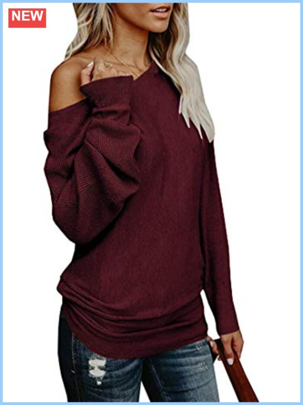 Women's Oversized Off Shoulder Knit Pullover Sweater, Long Sleeve Batwing Tunic